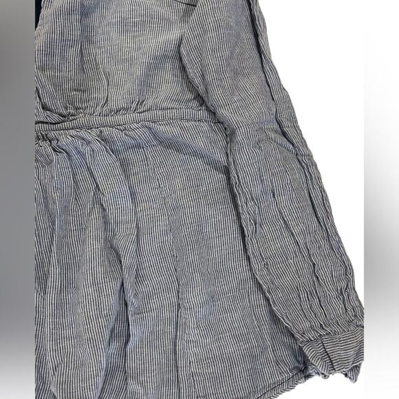 Free People Babydoll Top Womens Size Small Blue Striped Long Sleeve V Neck Basic - Picture 3 of 11